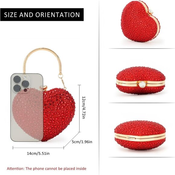 Mini Heart Shaped Purse,Valentines Purses and Handbags,Rhinestone Evening Purse - Picture 2 of 6